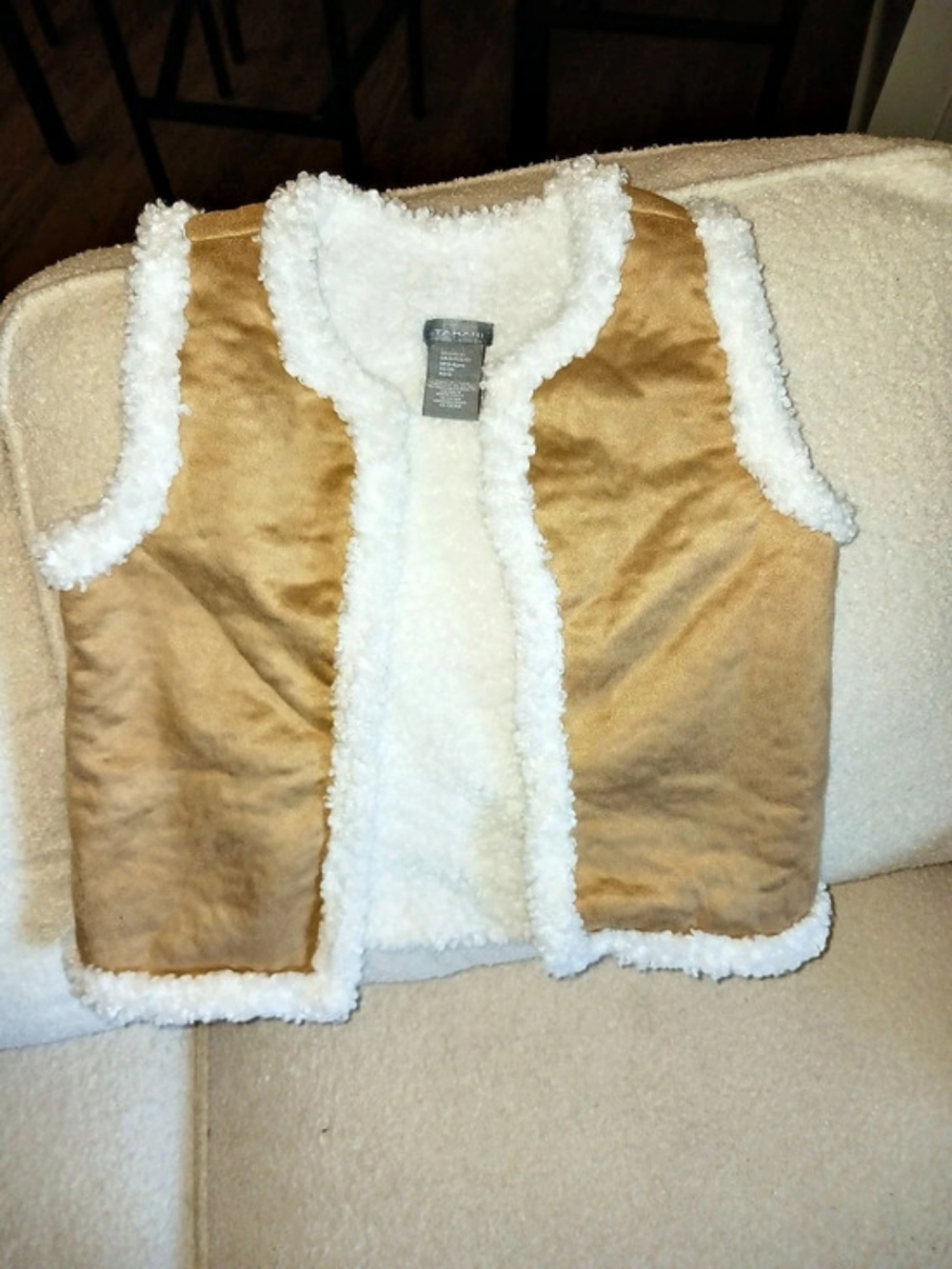 TALBOTS Sherpa Trim Vest in Brown & White Size Medium Like New